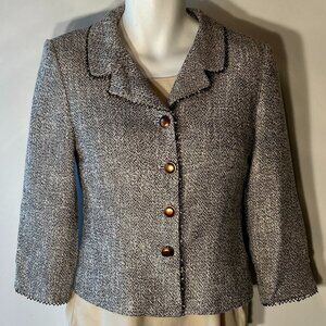 Banu Paris SZ 8 Brown Tweed Metal Trim Wool Blazer Academia Preppy Old $ Capsule